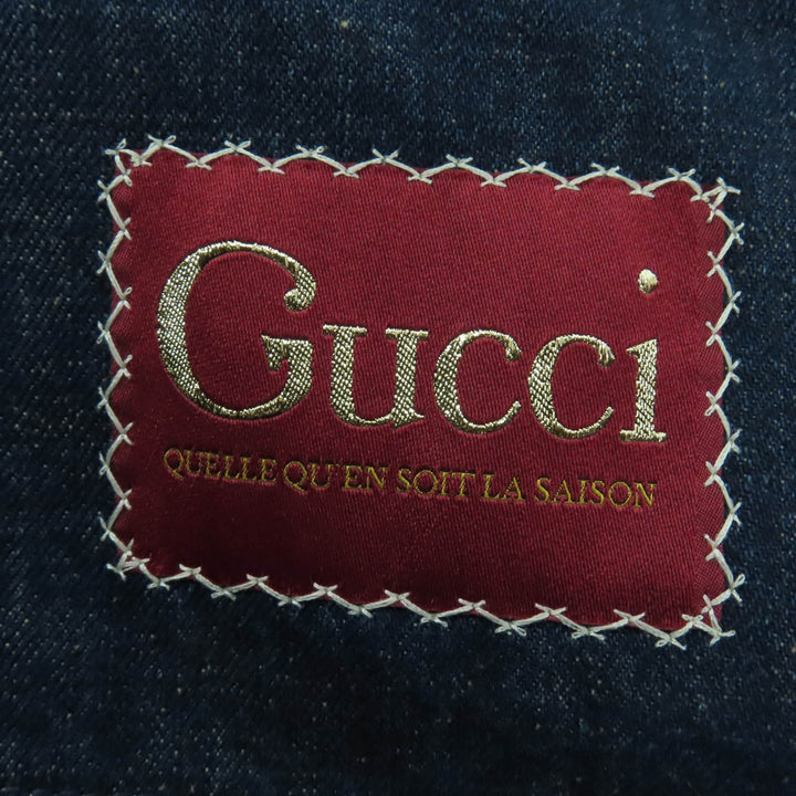 Pristine GUCCI Denim Jacket GG washed organic leather Indigo Women 34 652658