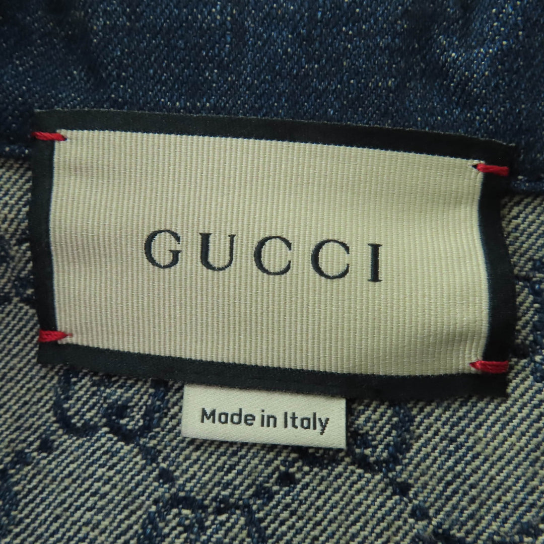 Pristine GUCCI Denim Jacket GG washed organic leather Indigo Women 34 652658