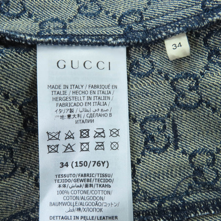 Pristine GUCCI Denim Jacket GG washed organic leather Indigo Women 34 652658
