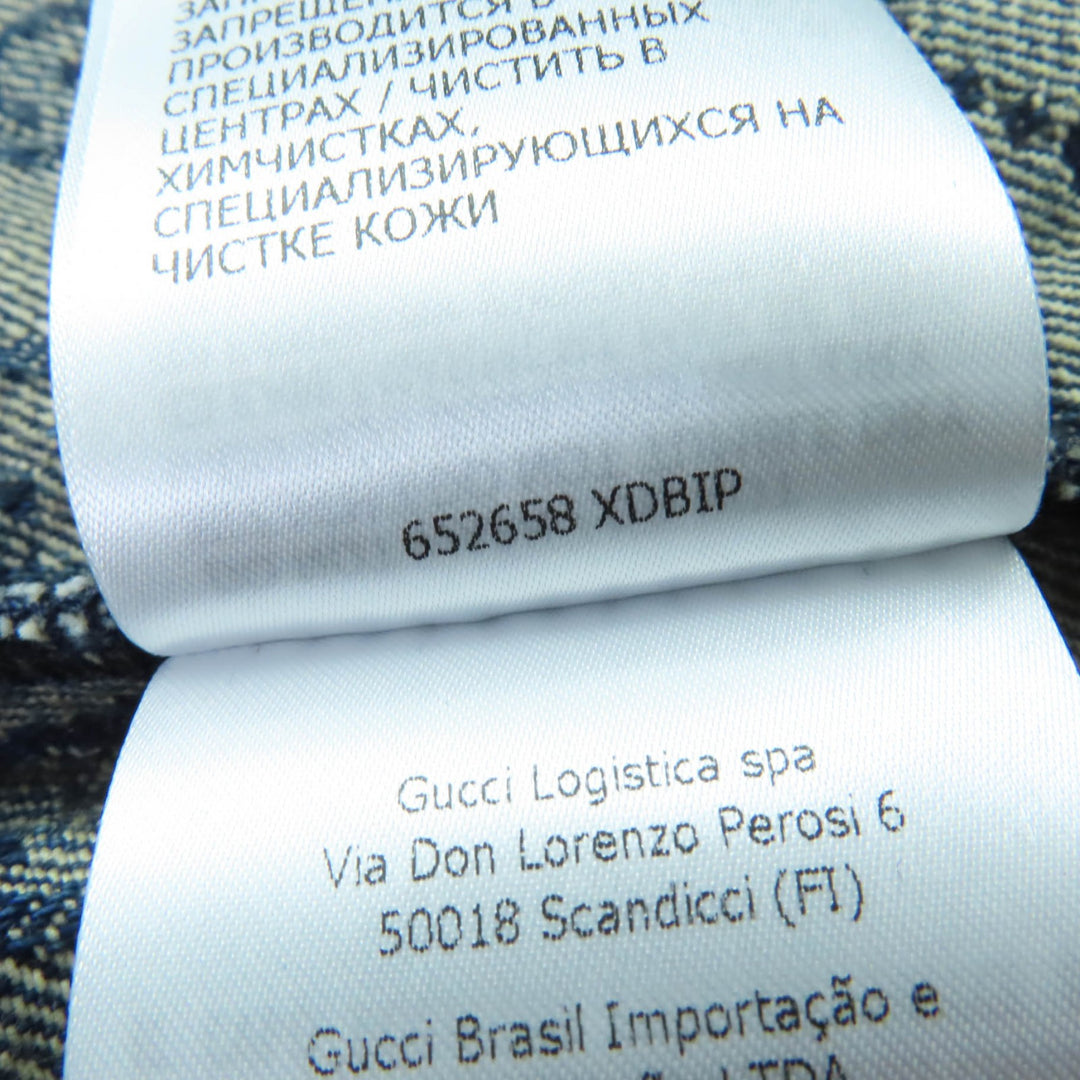 Pristine GUCCI Denim Jacket GG washed organic leather Indigo Women 34 652658