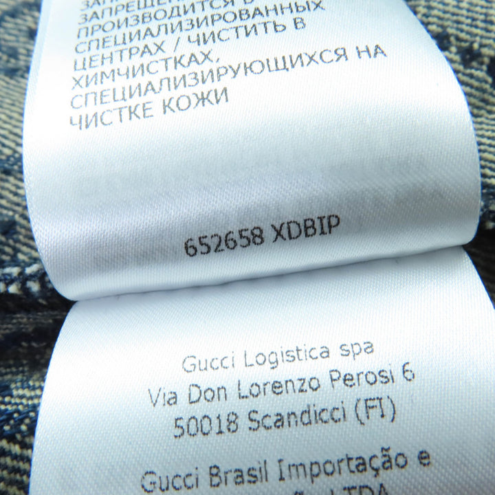 Pristine GUCCI Denim Jacket GG washed organic leather Indigo Women 34 652658