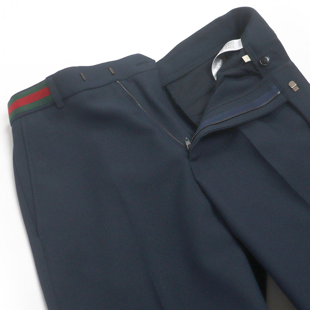 Excellent GUCCI Pants Web Stripe Slacks Navy polyester mens 44 751788