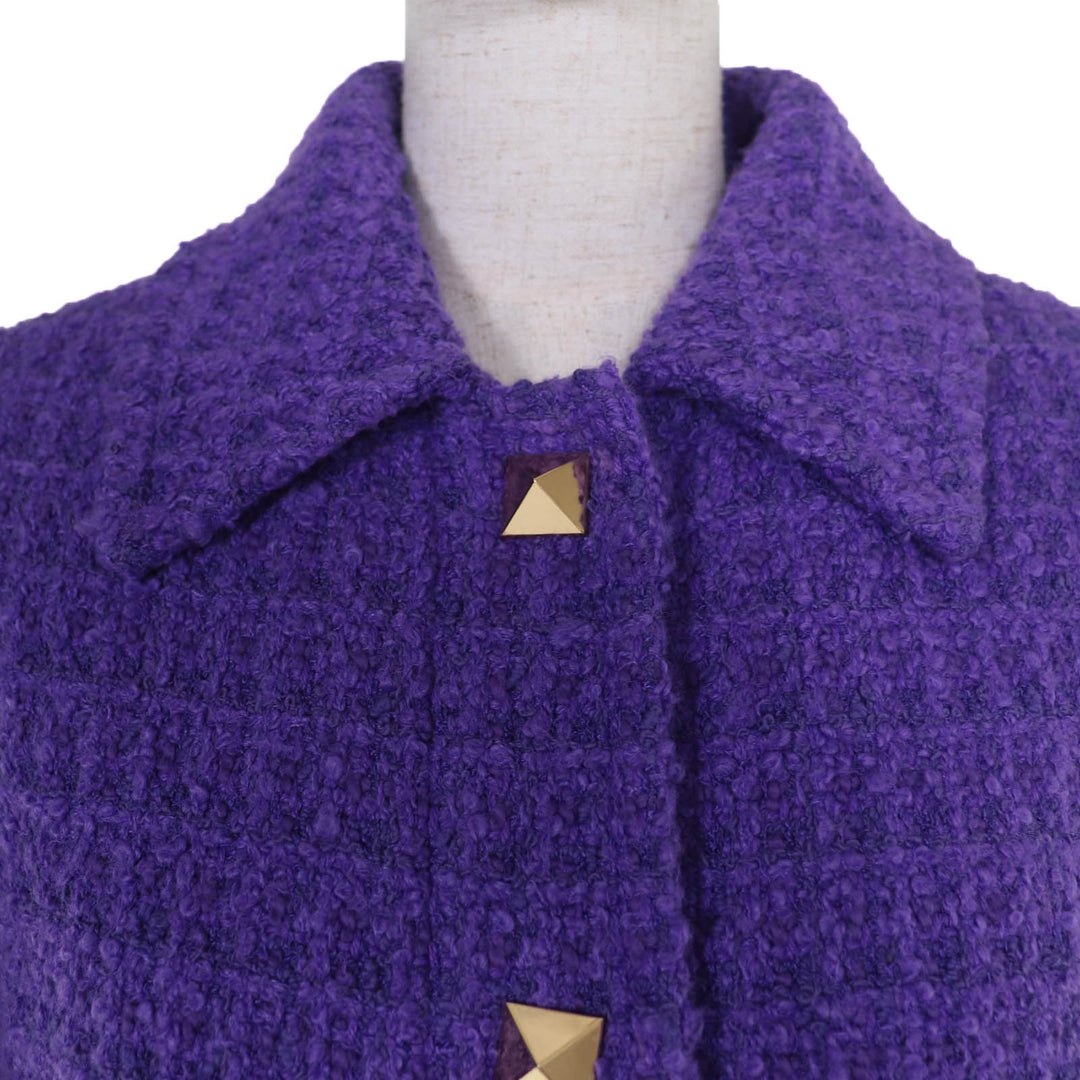 Excellent VALENTINO Jacket Roman stud tweed purple cotton Women 38 1B3CEV57B3