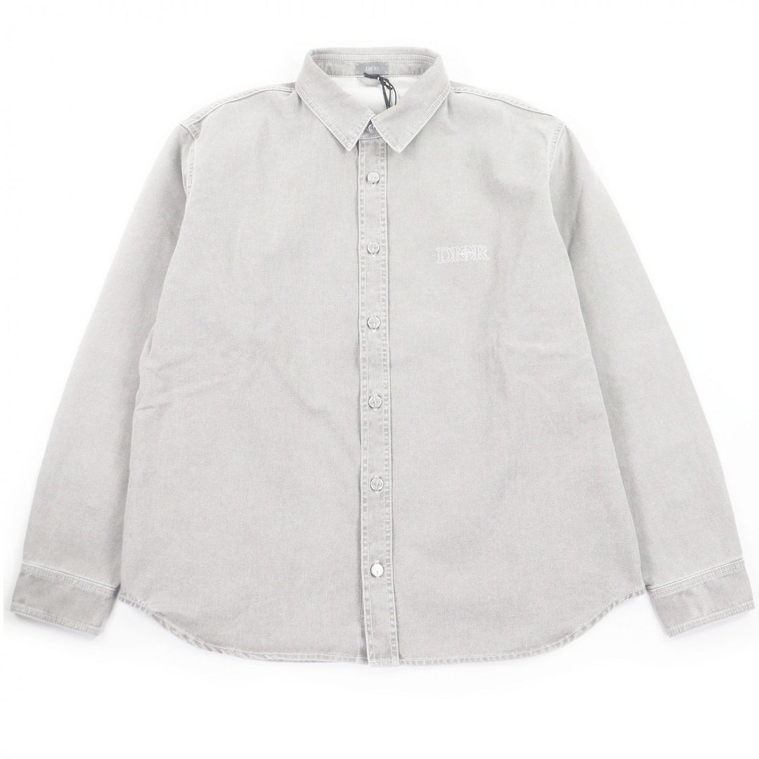Pristine DIOR STONE ISLAND Long sleeve shirt Logo Embroidery Oversized gray