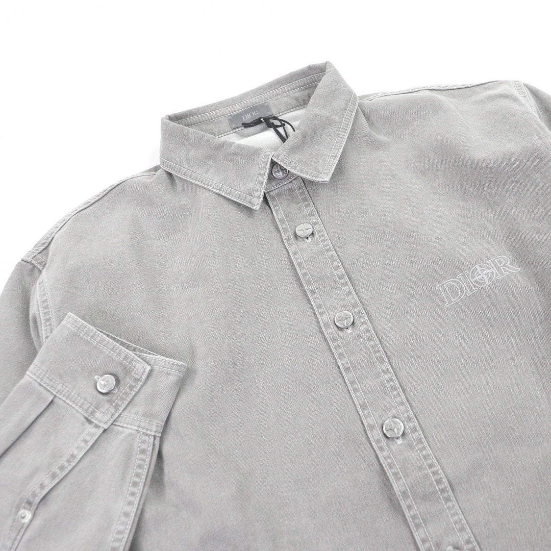 Pristine DIOR STONE ISLAND Long sleeve shirt Logo Embroidery Oversized gray