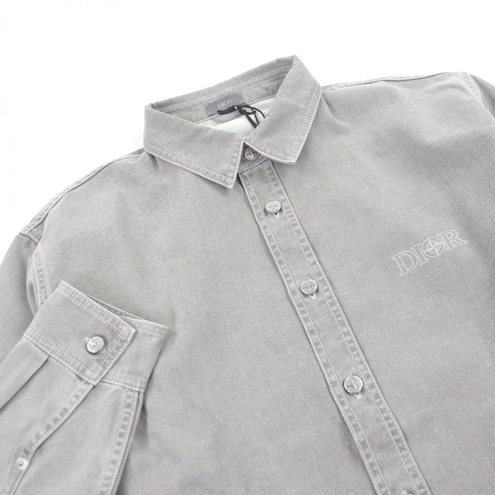 Pristine DIOR STONE ISLAND Long sleeve shirt Logo Embroidery Oversized gray