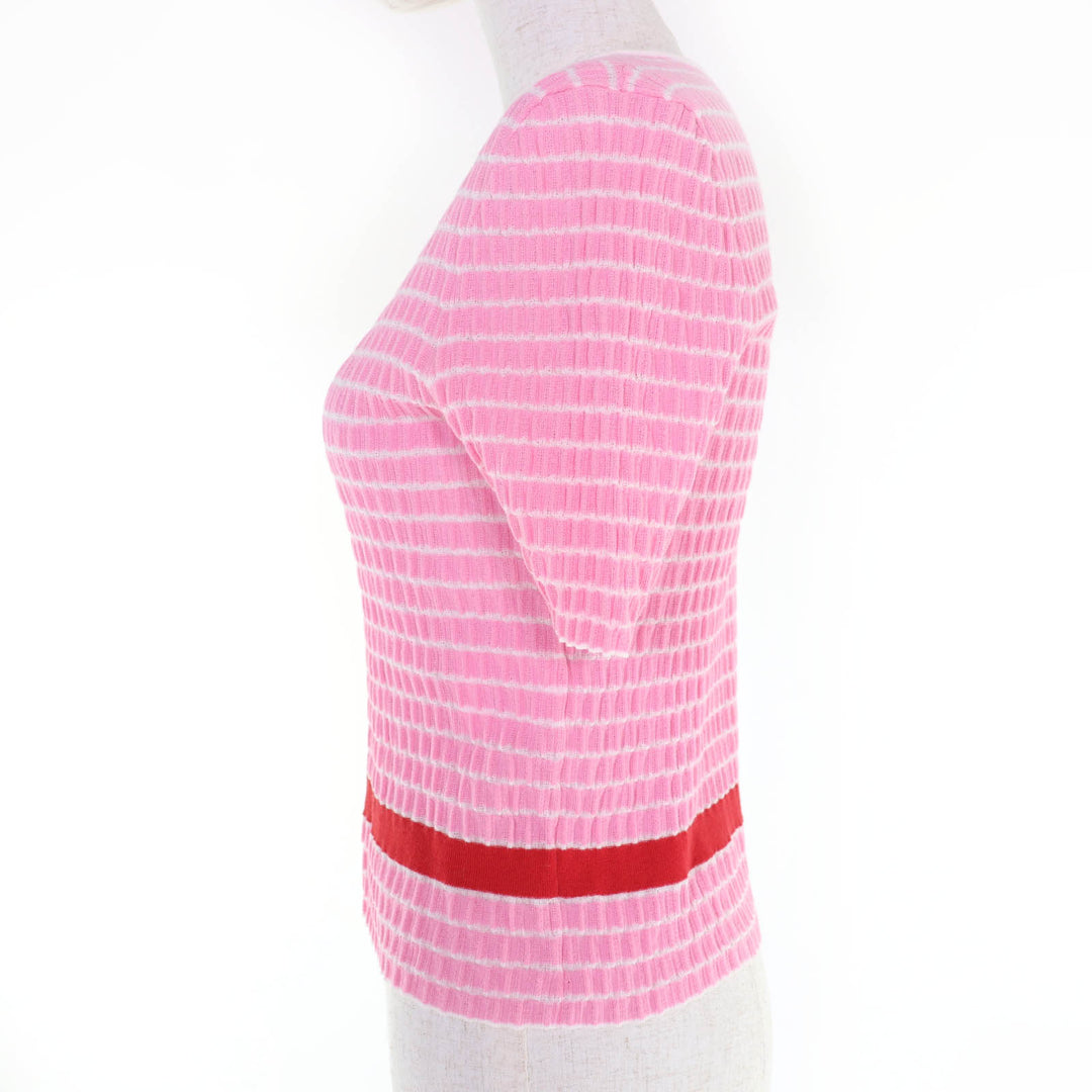 Excellent CHANEL Short sleeve knit COCO Mark pink Women 36 24P P76857K11060
