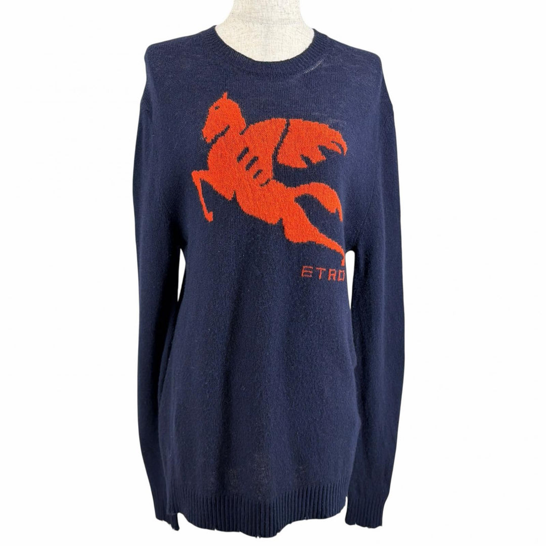 Great ETRO knit Distressed Long Sleeve Navy wool Women S