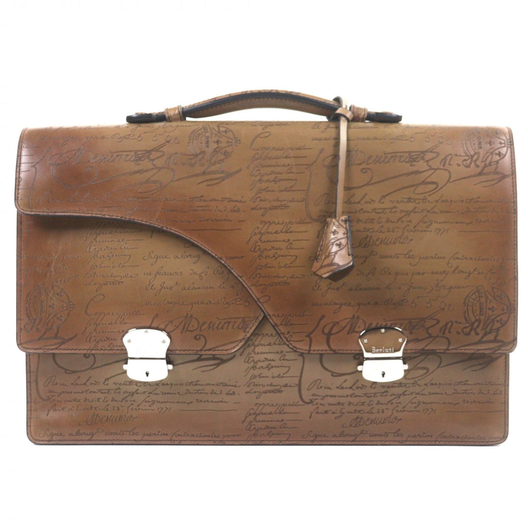 Excellent Berluti Briefcase Grand Ecritoire Calligraphy beige scritto leather