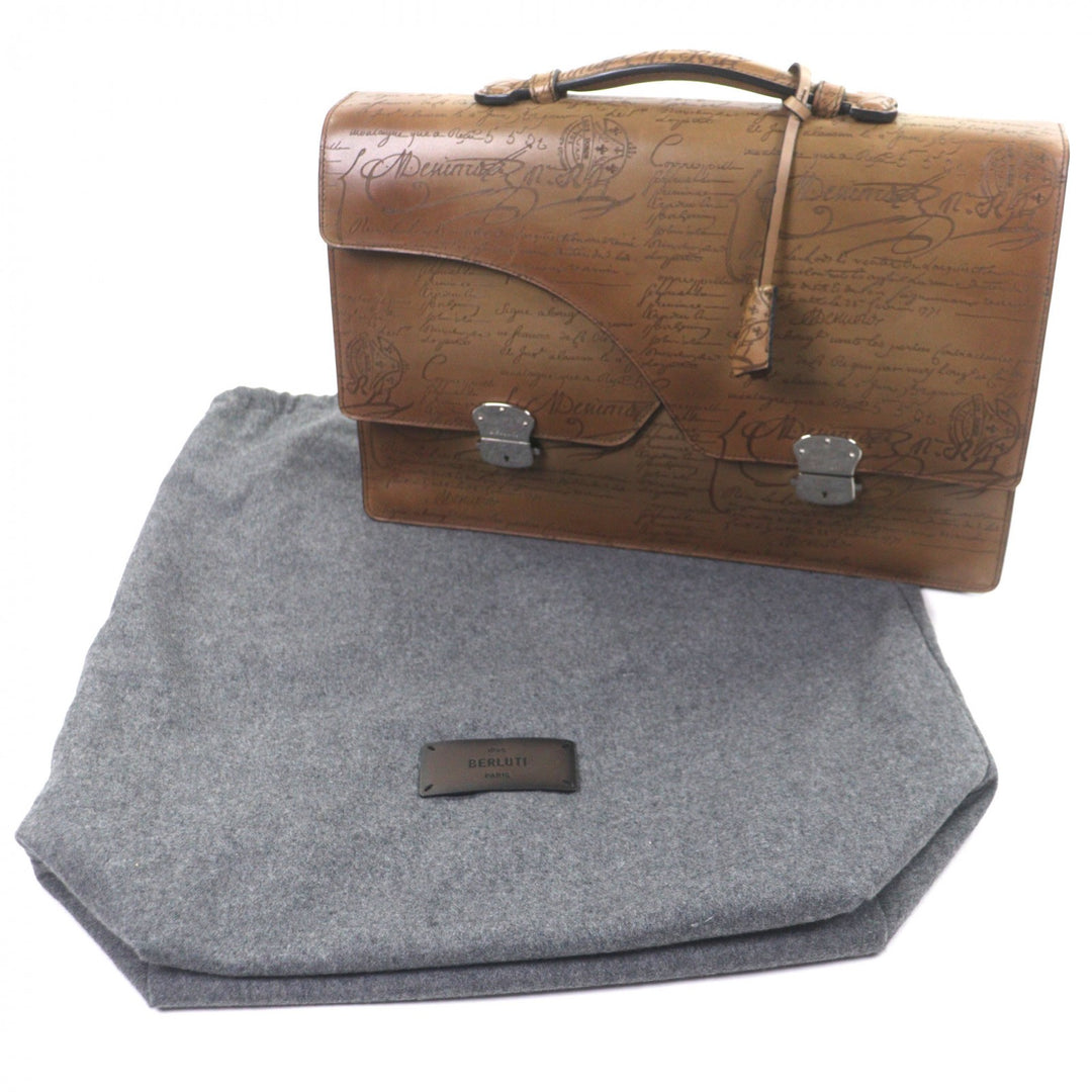 Excellent Berluti Briefcase Grand Ecritoire Calligraphy beige scritto leather