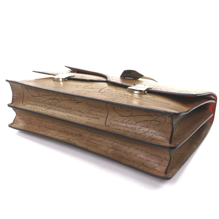 Excellent Berluti Briefcase Grand Ecritoire Calligraphy beige scritto leather