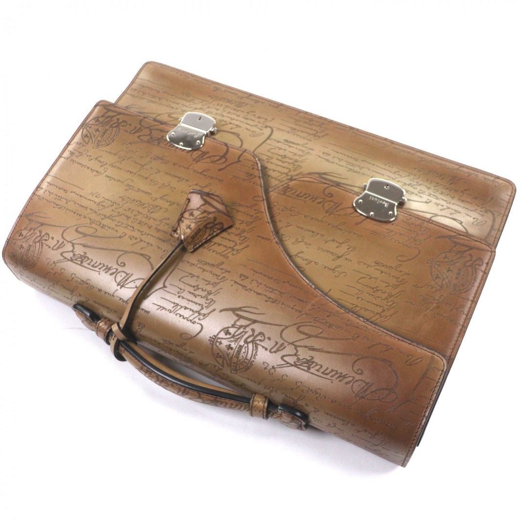 Excellent Berluti Briefcase Grand Ecritoire Calligraphy beige scritto leather