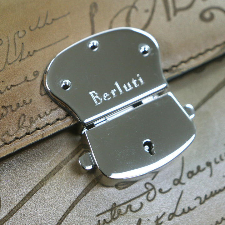 Excellent Berluti Briefcase Grand Ecritoire Calligraphy beige scritto leather