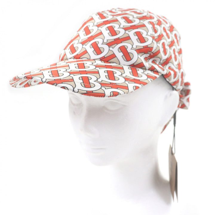 Pristine BURBERRY cap TB logo all-over print back ribbon beige silk Women