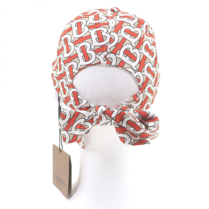 Pristine BURBERRY cap TB logo all-over print back ribbon beige silk Women