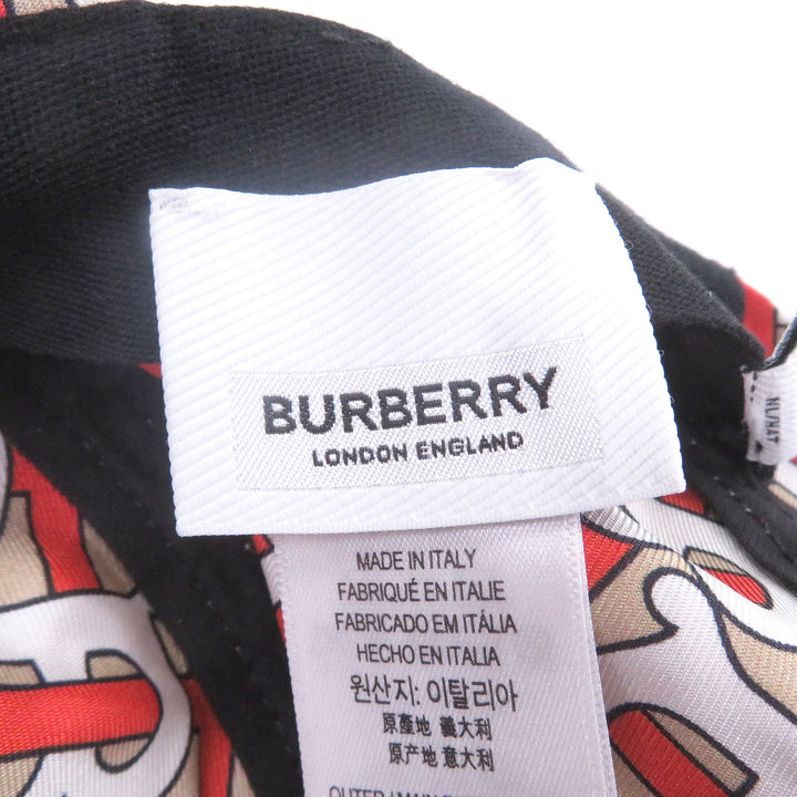 Pristine BURBERRY cap TB logo all-over print back ribbon beige silk Women