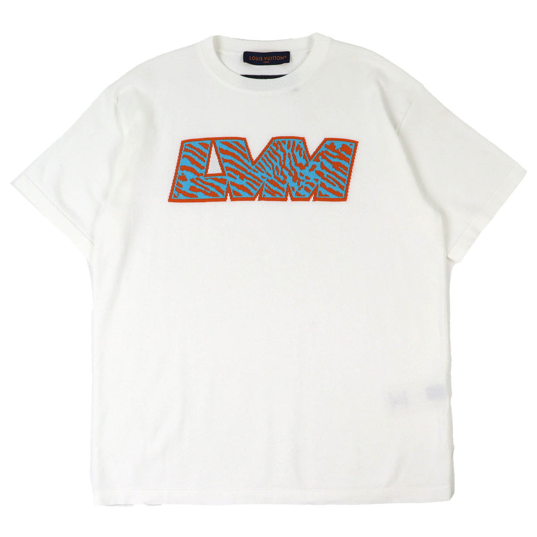 Excellent LOUIS VUITTON Short sleeve knit LV logo crew neck white cotton mens M