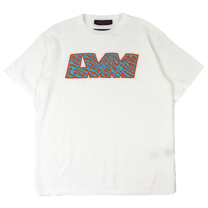 Excellent LOUIS VUITTON Short sleeve knit LV logo crew neck white cotton mens M