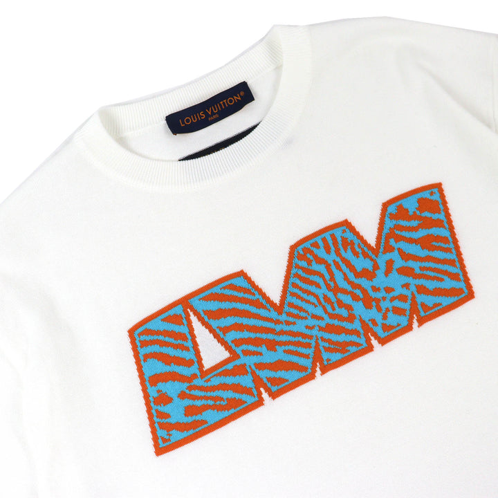 Excellent LOUIS VUITTON Short sleeve knit LV logo crew neck white cotton mens M