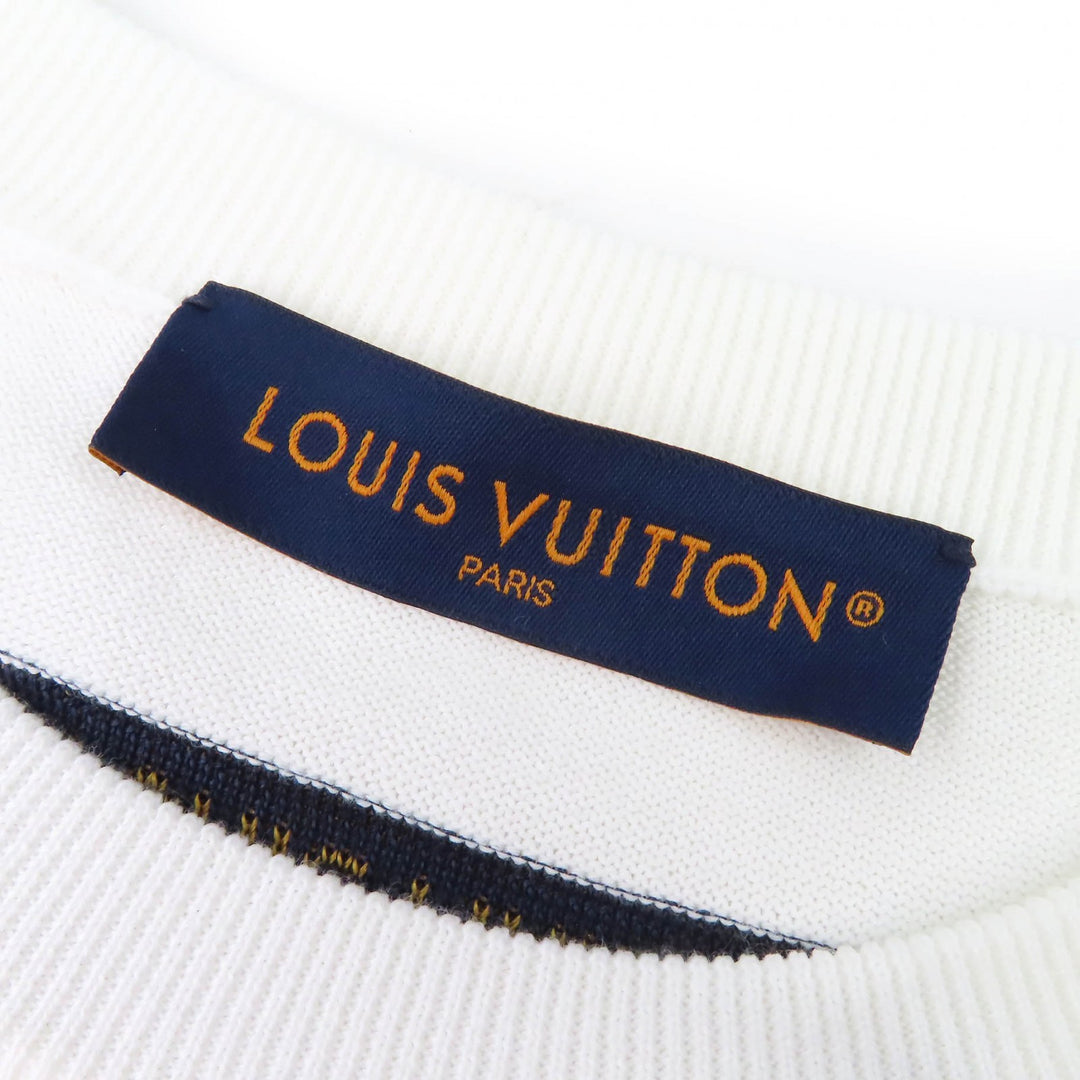 Excellent LOUIS VUITTON Short sleeve knit LV logo crew neck white cotton mens M