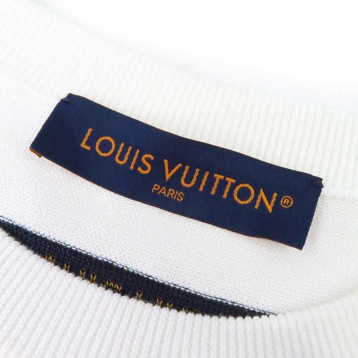 Excellent LOUIS VUITTON Short sleeve knit LV logo crew neck white cotton mens M