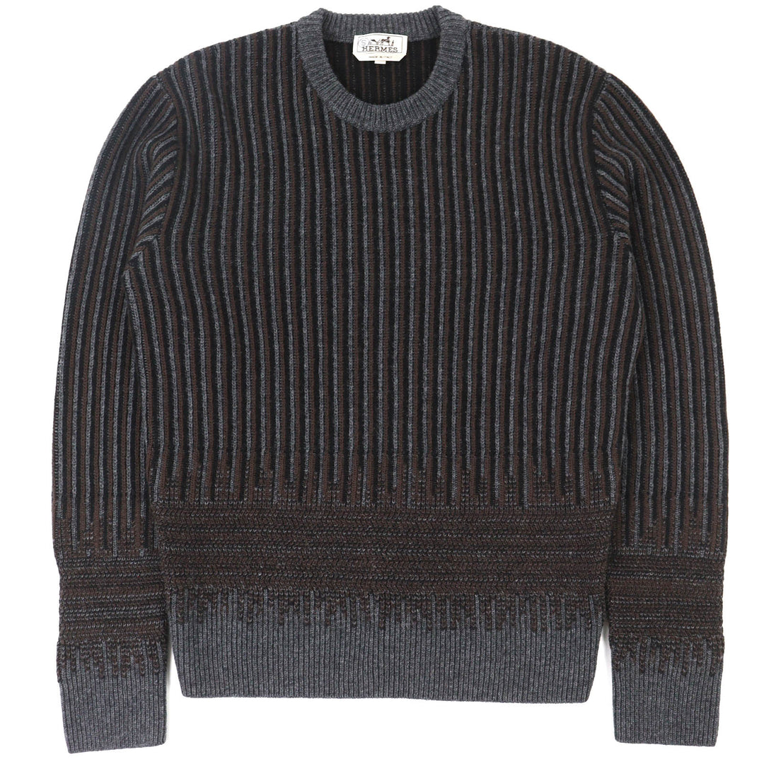 Pristine HERMES knit Striped Pattern Long Sleeve Knit Sweater gray wool mens M