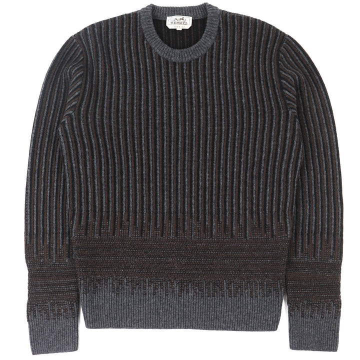 Pristine HERMES knit Striped Pattern Long Sleeve Knit Sweater gray wool mens M