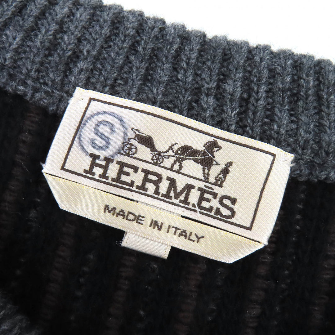 Pristine HERMES knit Striped Pattern Long Sleeve Knit Sweater gray wool mens M
