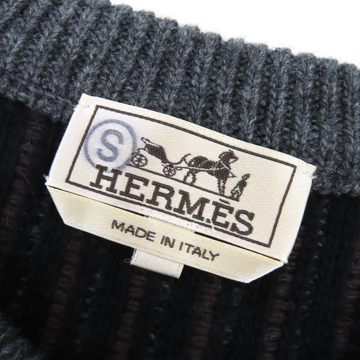 Pristine HERMES knit Striped Pattern Long Sleeve Knit Sweater gray wool mens M