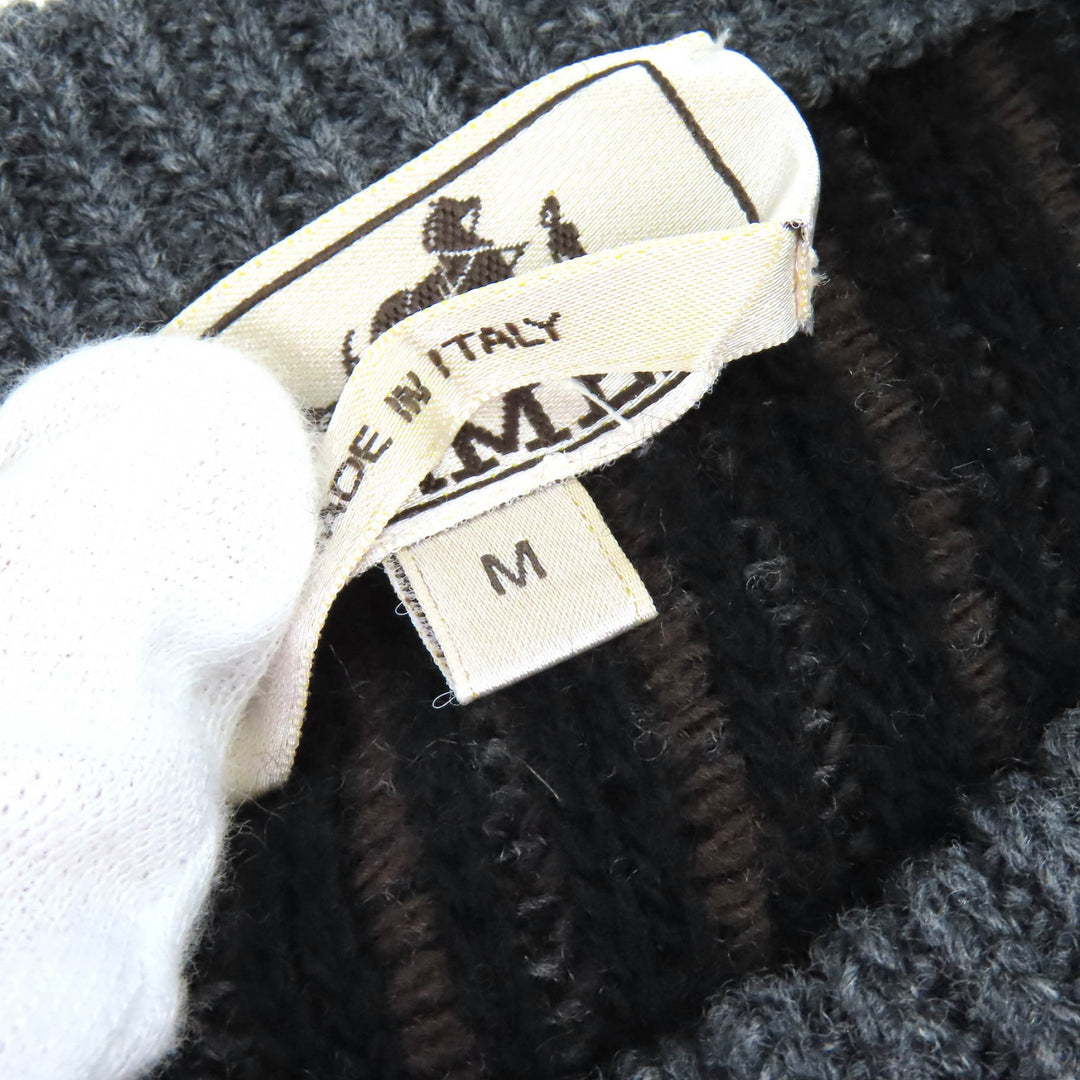 Pristine HERMES knit Striped Pattern Long Sleeve Knit Sweater gray wool mens M