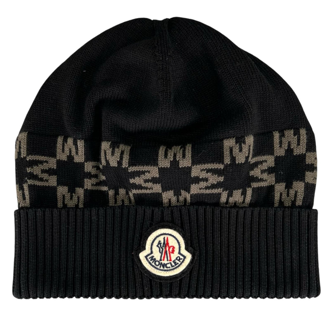 Excellent MONCLER Knit cap BERRETTO Logo patch black cotton Women