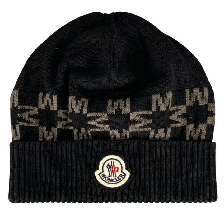 Excellent MONCLER Knit cap BERRETTO Logo patch black cotton Women