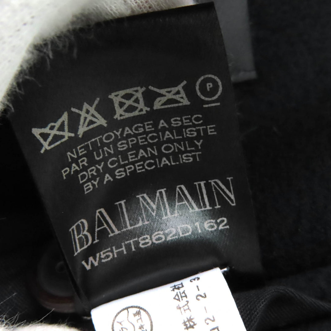 Great BALMAIN Emblem Button Padded Hooded P-Coat black wool mens 44 W5HT862D162