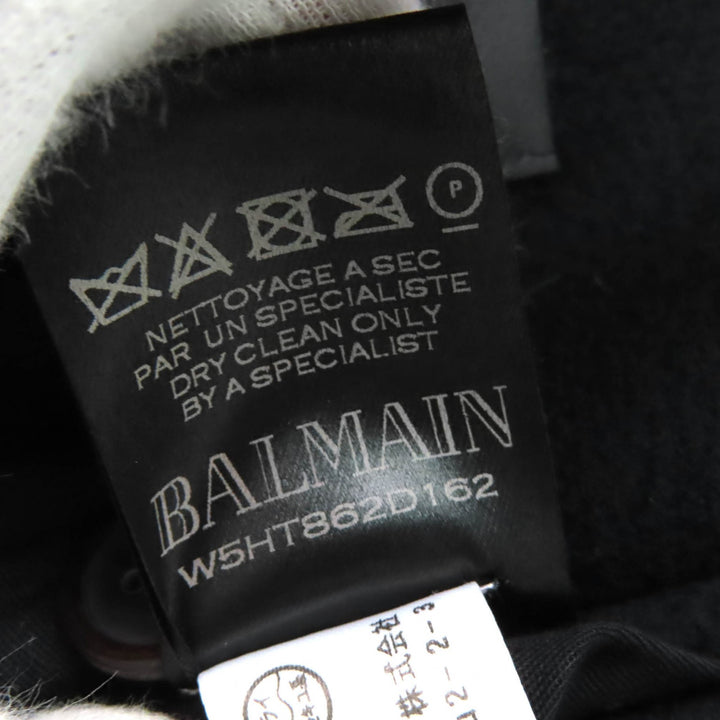 Great BALMAIN Emblem Button Padded Hooded P-Coat black wool mens 44 W5HT862D162