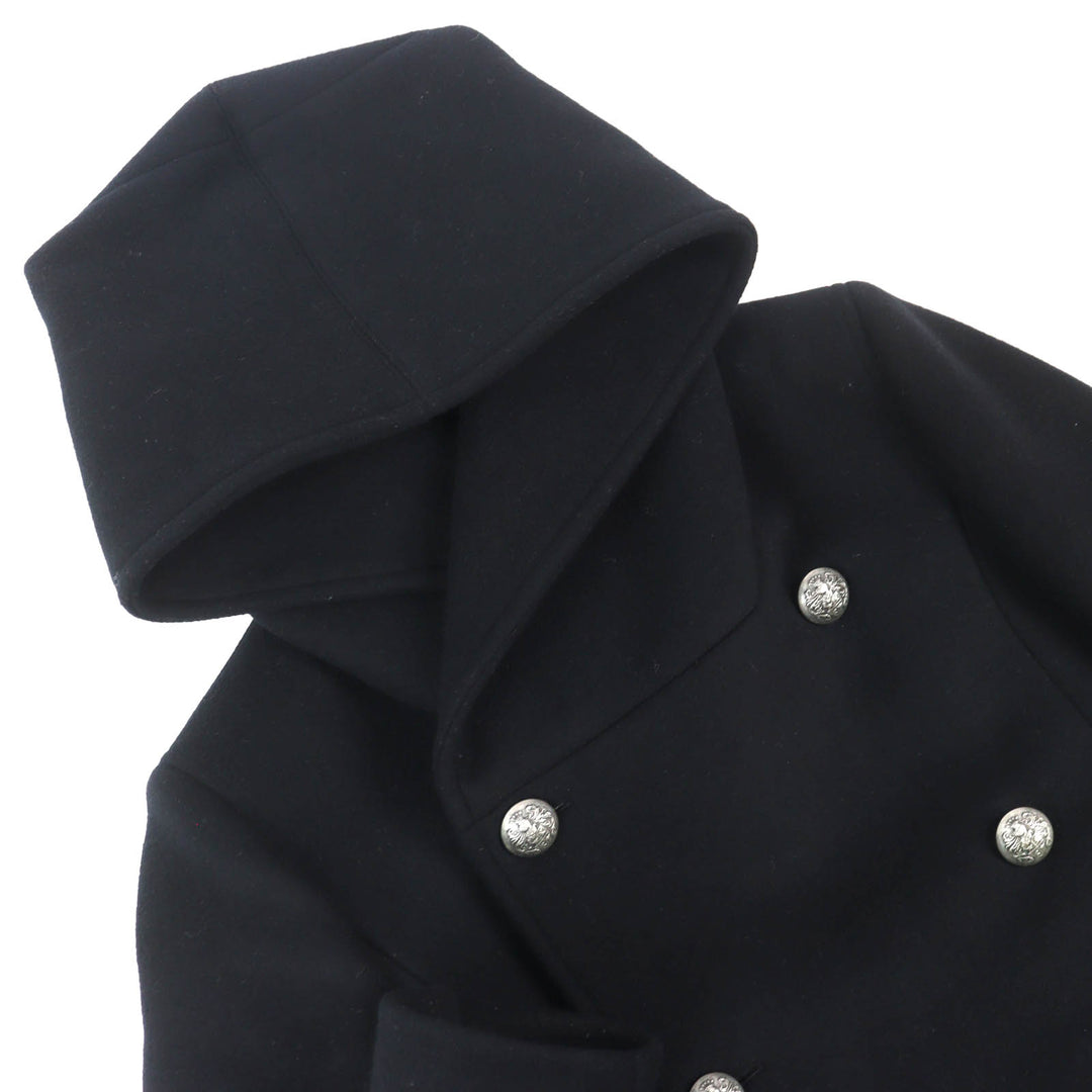 Great BALMAIN Emblem Button Padded Hooded P-Coat black wool mens 44 W5HT862D162