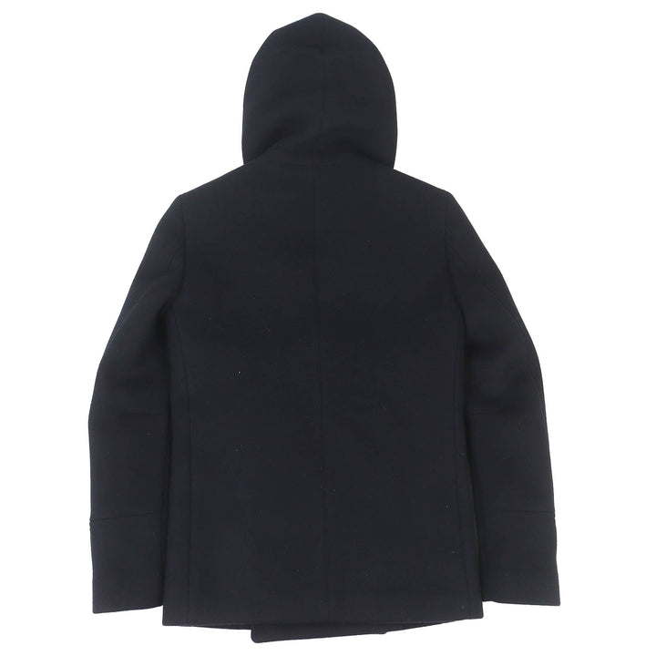 Great BALMAIN Emblem Button Padded Hooded P-Coat black wool mens 44 W5HT862D162