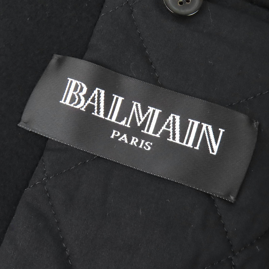 Great BALMAIN Emblem Button Padded Hooded P-Coat black wool mens 44 W5HT862D162