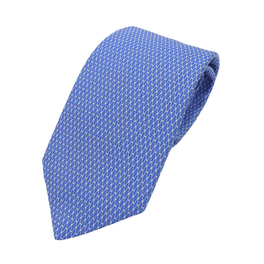 Excellent HERMES tie H-pattern jacquard blue silk mens