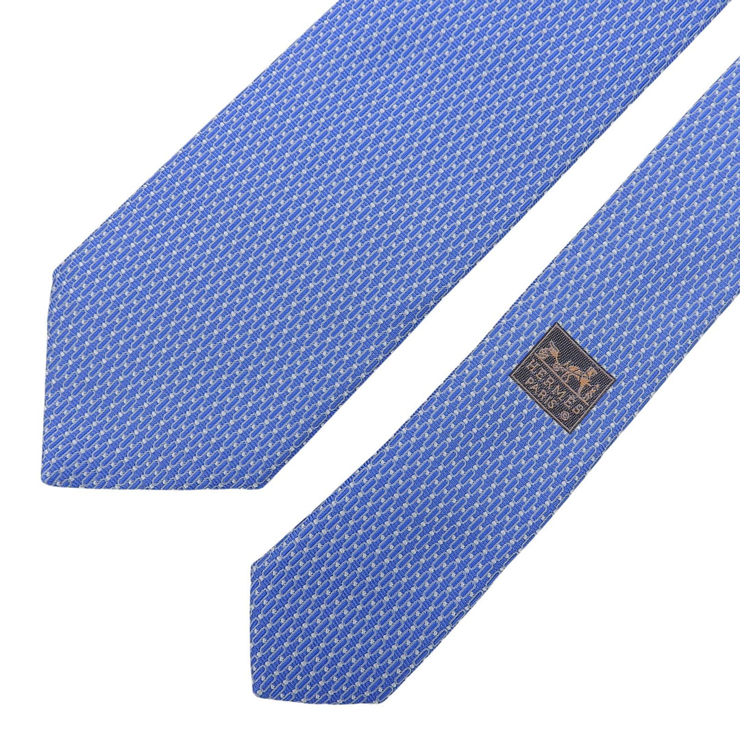 Excellent HERMES tie H-pattern jacquard blue silk mens
