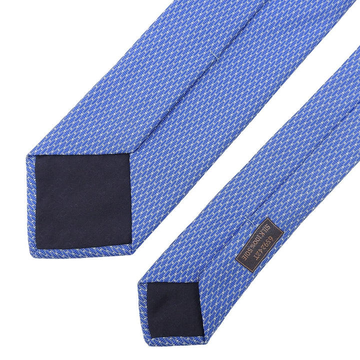 Excellent HERMES tie H-pattern jacquard blue silk mens