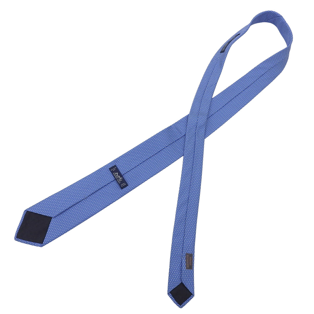 Excellent HERMES tie H-pattern jacquard blue silk mens