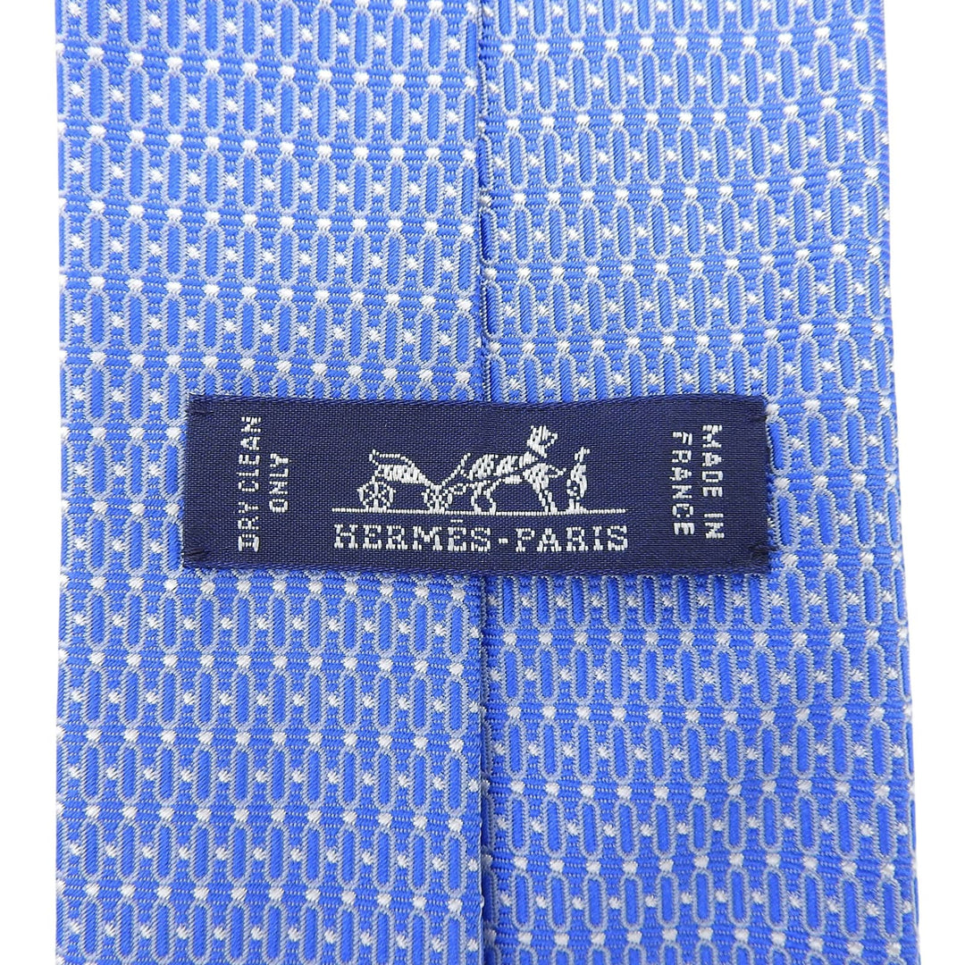 Excellent HERMES tie H-pattern jacquard blue silk mens