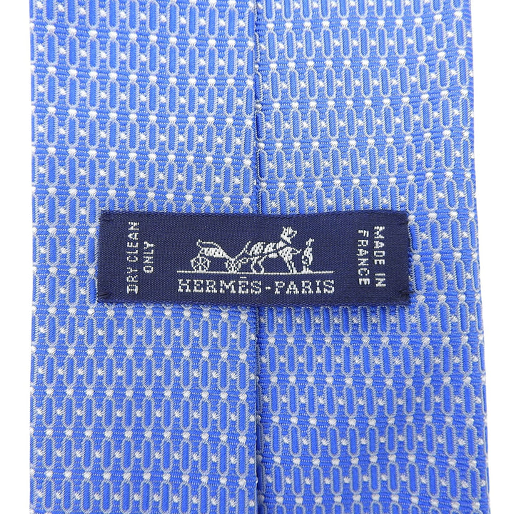 Excellent HERMES tie H-pattern jacquard blue silk mens