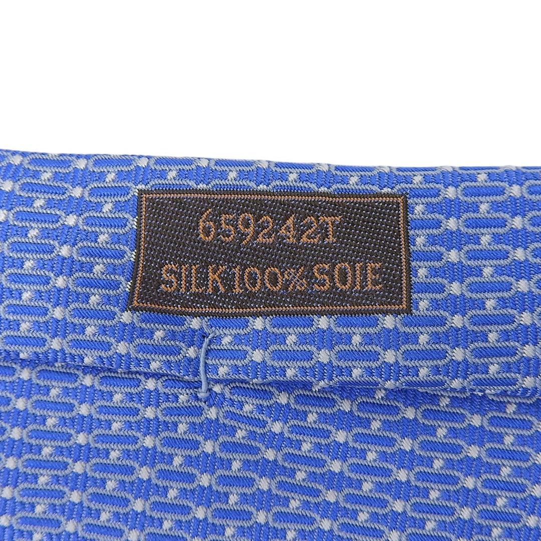 Excellent HERMES tie H-pattern jacquard blue silk mens