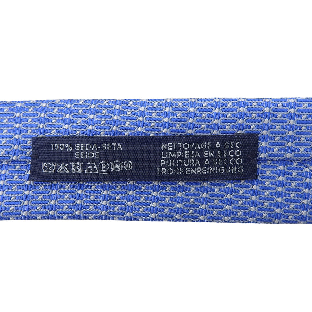 Excellent HERMES tie H-pattern jacquard blue silk mens