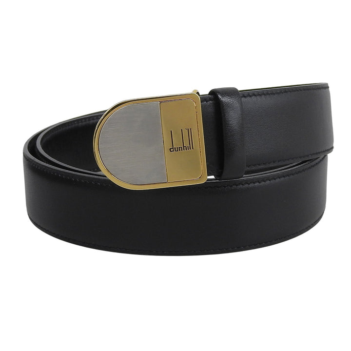 Great Dunhill belt logo buckle leather black mens