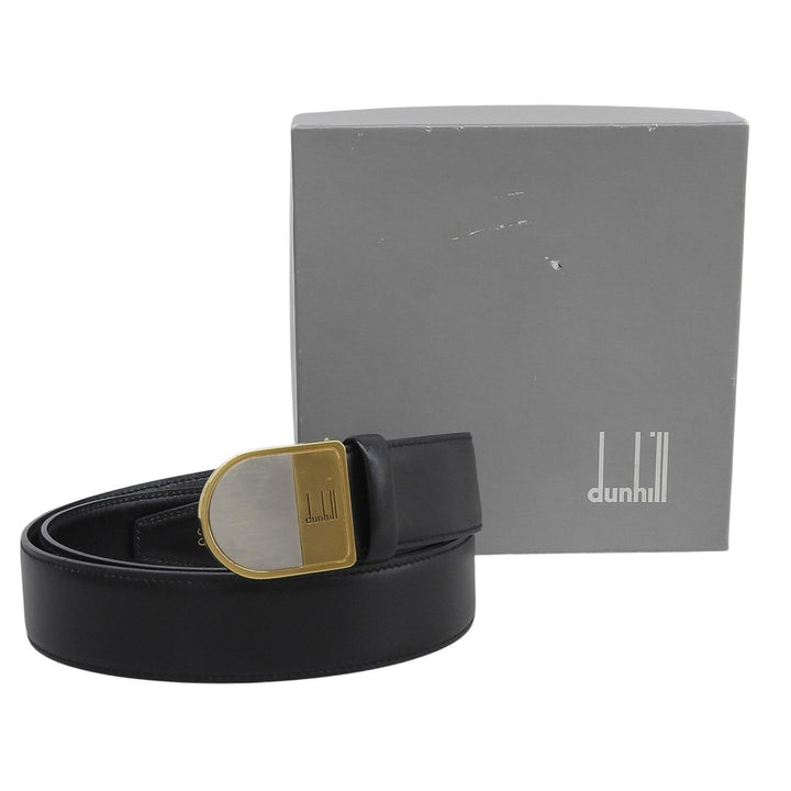 Great Dunhill belt logo buckle leather black mens