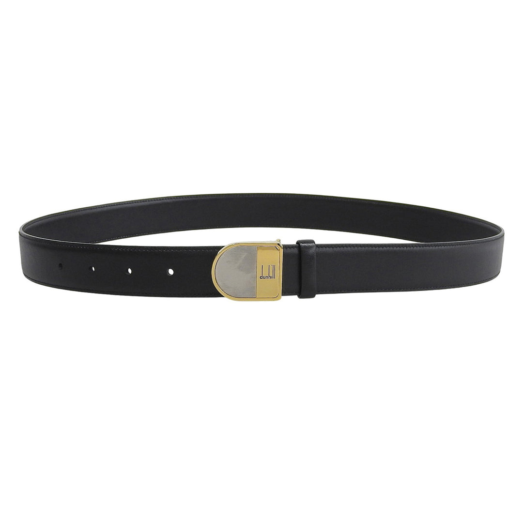 Great Dunhill belt logo buckle leather black mens