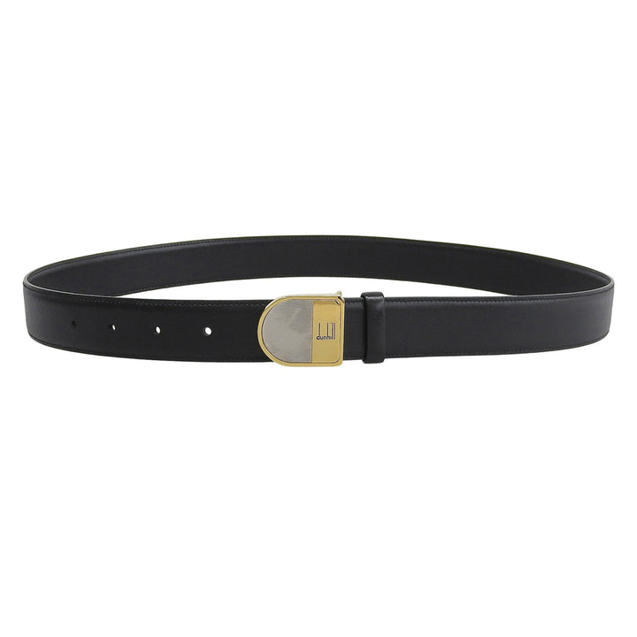 Great Dunhill belt logo buckle leather black mens