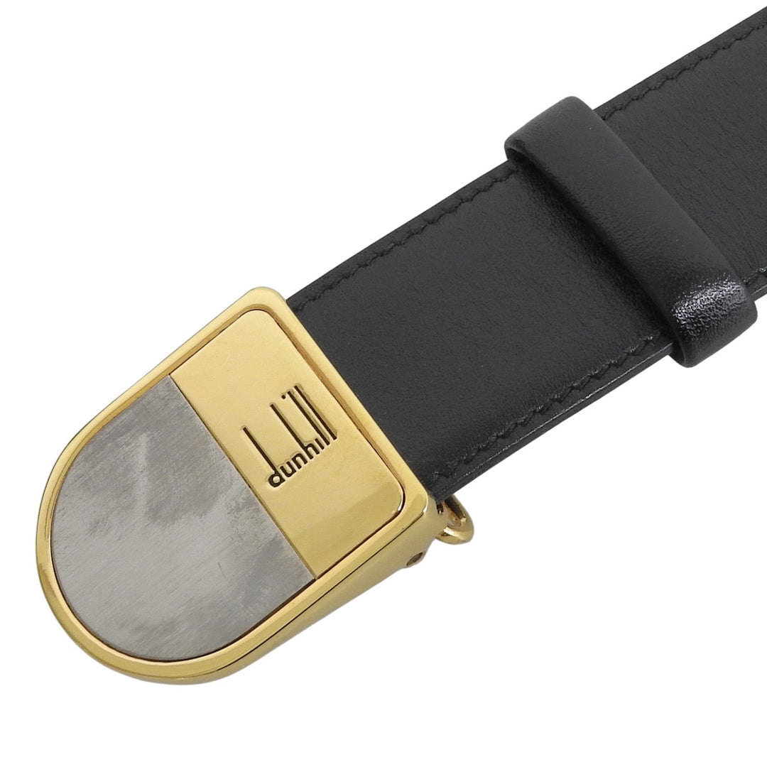 Great Dunhill belt logo buckle leather black mens